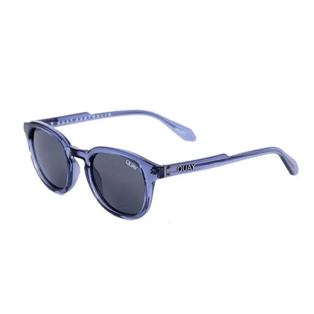 Quay Australia Walk On Sunglasses Round Blue Frame Smoke Lens Pouch + Wipe NWT - Picture 6 of 12